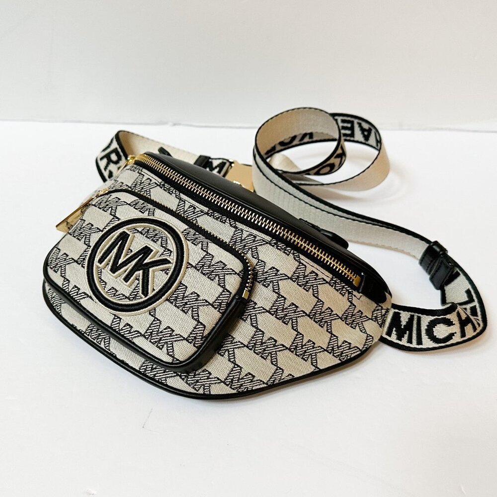 Michael Kors Erin XS Waist Pack Crossbody Fanny Pack Bag MK Graphic Beige Black - Picture 6 of 12